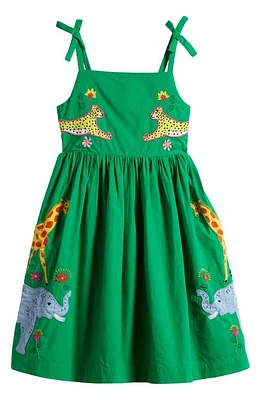 Mini Boden Kids' Safari Animals Appliqué Cotton Sundress Sapling Green at Nordstrom,