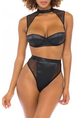 Oh La Cheri Choker Underwire Bra & High Waist Thong Set Black at Nordstrom,