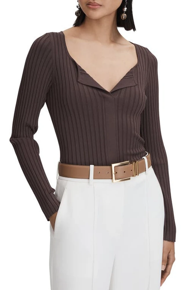 Reiss Monica Rib Split Neck Top Burgundy at Nordstrom,