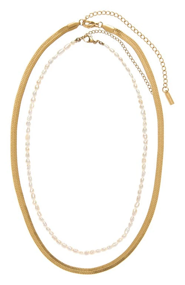 st. Moran Set of 2 Freshwater Pearl & Snake Chain Necklaces in White at Nordstrom