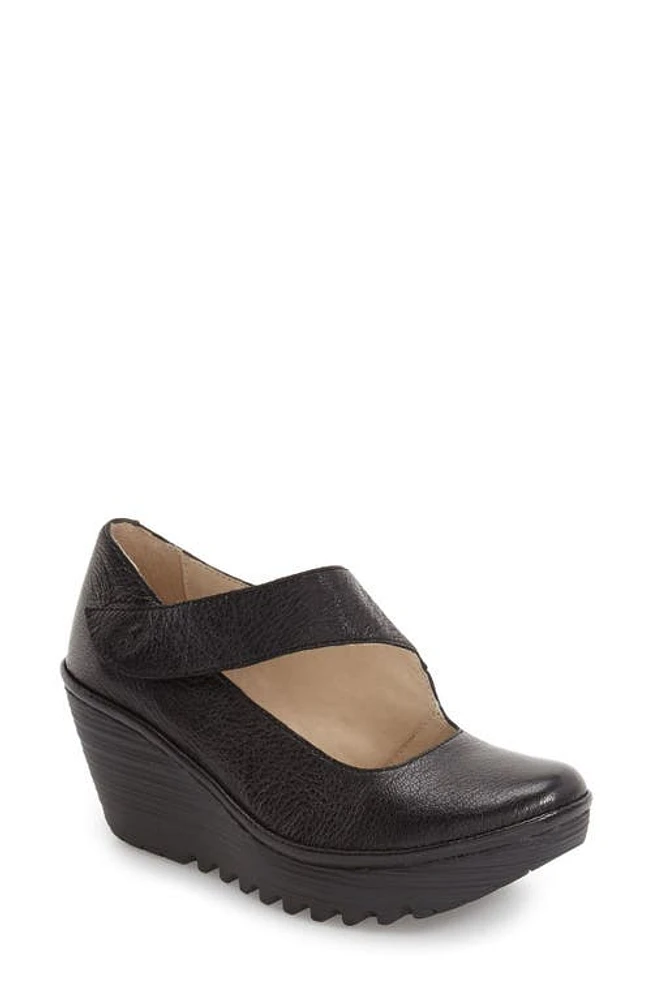 Fly London 'Yasi' Wedge Pump in Black Leather at Nordstrom, Size 6.5-7Us