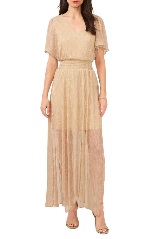 Chaus Metallic Flutter Sleeve Maxi Dress Gold at Nordstrom,