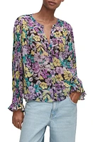 MANGO Ikat Floral Plissé Shirt Lilac at Nordstrom,