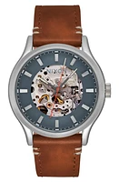 Nixon Spectra Skeleton Dial Leather Bracelet Watch, 40mm in Lt Gunmetal /Basalt /Sienna at Nordstrom