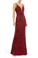 Mac Duggal Sequin Leaf Mermaid Gown Burgundy at Nordstrom,