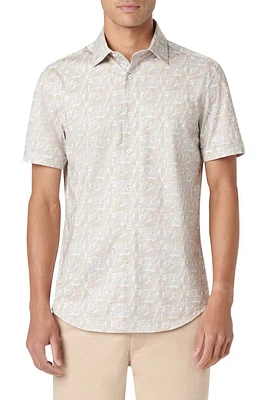 Bugatchi Miles OoohCotton Leaf Print Short Sleeve Button-Up Shirt Sand at Nordstrom