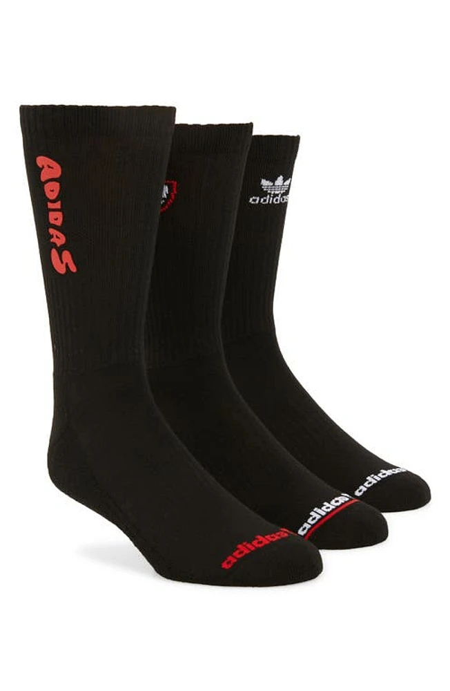 adidas Originals Street Assorted 3-Pack Crew Socks in Black/Better Scarlet/White at Nordstrom, Size Large