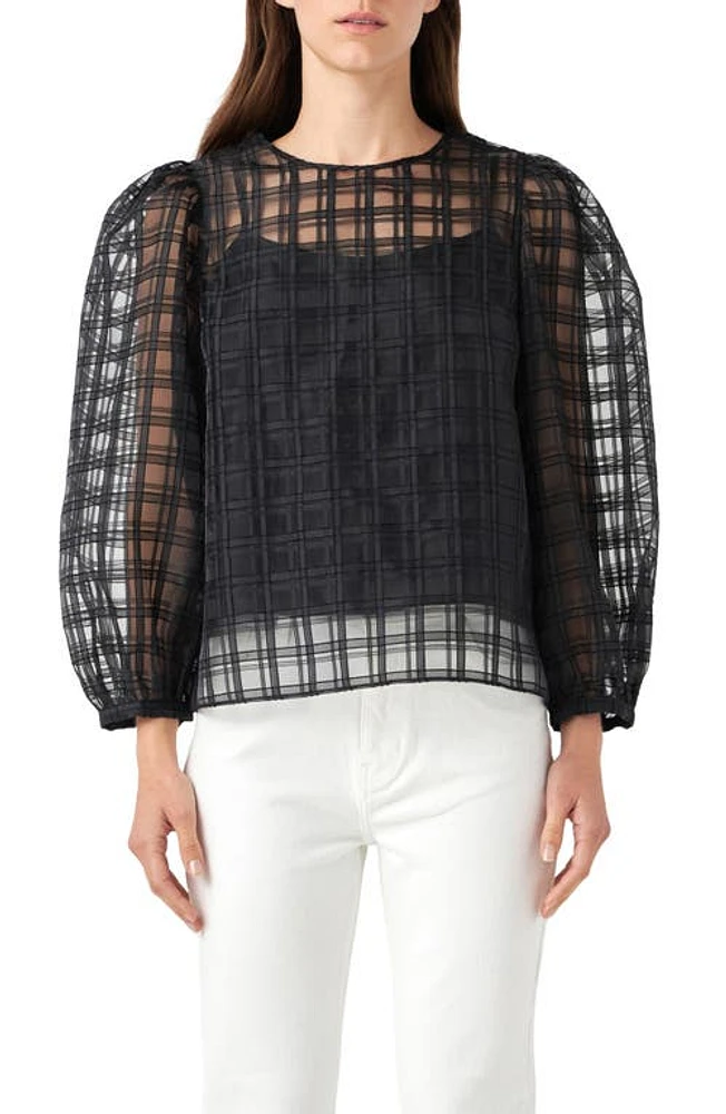 English Factory Plaid Organza Top Black at Nordstrom,