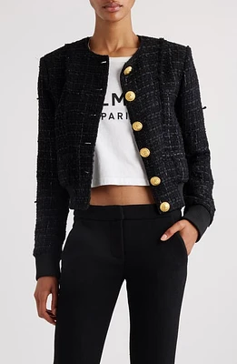 Balmain Blouson Tweed Crop Jacket Black at Nordstrom, Us