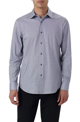 Bugatchi James OoohCotton Geometric Floral Button-Up Shirt Navy at Nordstrom,