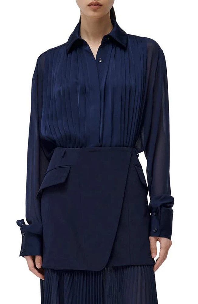 Simkhai Vinka Pleated Button-Up Shirt Midnight at Nordstrom,