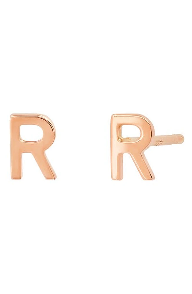 BYCHARI Initial Stud Earrings in 14K Rose Gold-R at Nordstrom