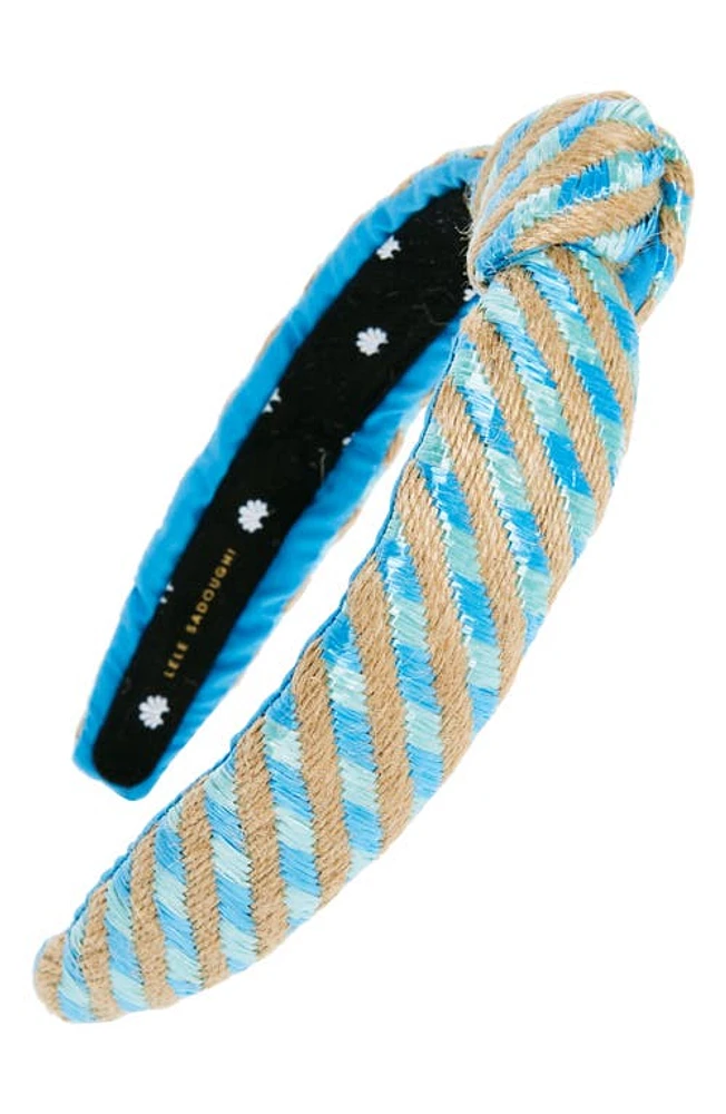 Lele Sadoughi Raffia Stripe Knot Headband in Ocean Stripe at Nordstrom