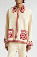 Bode Beaded Flora Cotton Jacket Red Cream at Nordstrom,