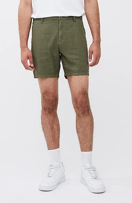 French Connection Linen Blend Shorts Olive at Nordstrom,