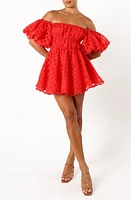 Petal & Pup Philia Check Off the Shoulder Minidress Red at Nordstrom,