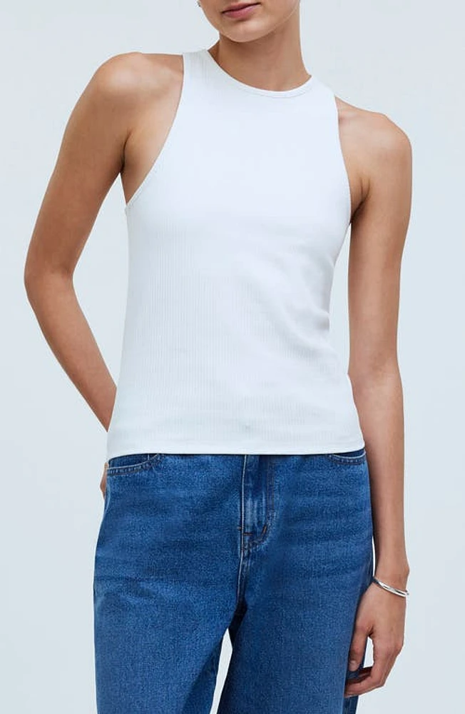 Madewell Sleekhold High Neck Tank Eyelet White at Nordstrom,