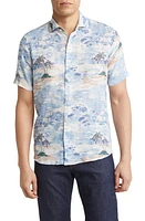 Peter Millar Crown Crafted Tropics Linen Sport Shirt in Blue Frost at Nordstrom, Size Small