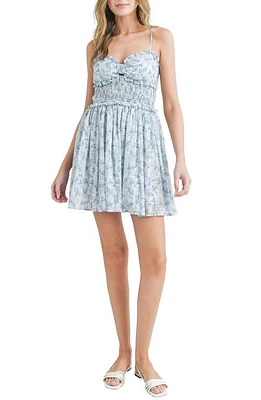 All Favor Floral Print Bow Front Minidress Blue at Nordstrom,