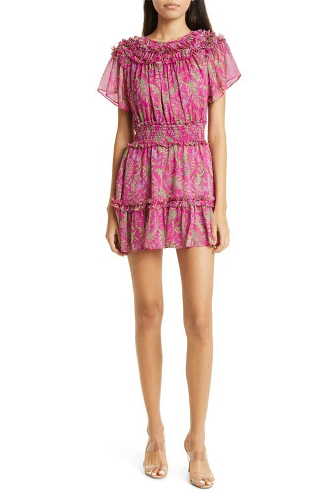 MISA Los Angeles Siobahn Paisley Ruffle Dress Fuschia at Nordstrom,