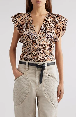 Isabel Marant Lonea Animal Print Center Ruched Top Natural at Nordstrom, Us