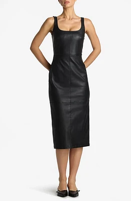 St. John Collection Sleeveless Stretch Leather Dress Black at Nordstrom,