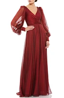 Mac Duggal Illusion Long Sleeve A-Line Gown Garnet at Nordstrom,