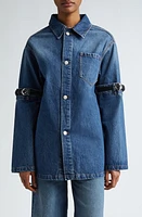 Coperni Hybrid Belted Sleeve Denim Overshirt Blue at Nordstrom,