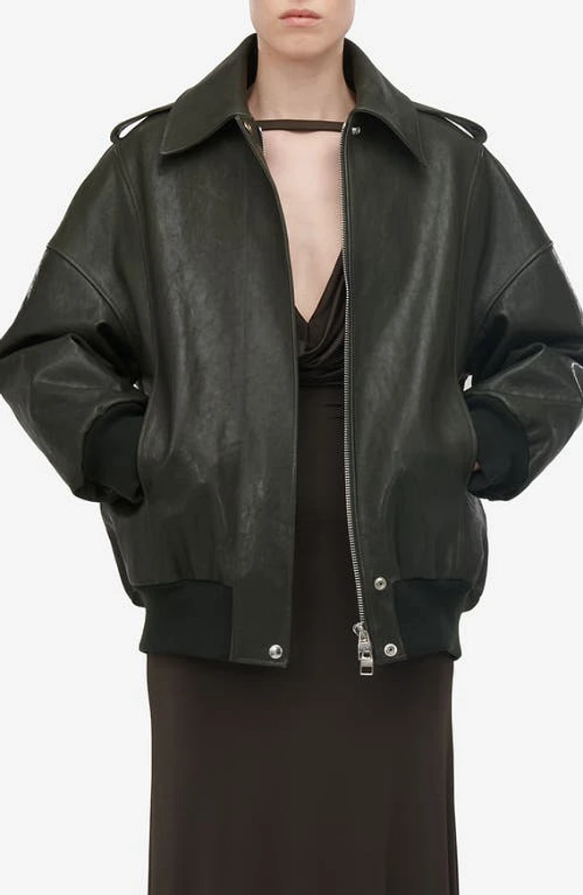 Alexander McQueen Oversize Lambskin Leather Aviator Jacket Black at Nordstrom, Us