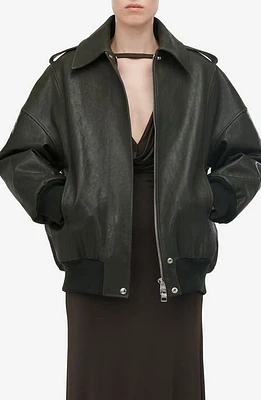 Alexander McQueen Oversize Lambskin Leather Aviator Jacket Black at Nordstrom, Us