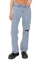 EDIKTED Raquel Ripped Nonstretch Straight Leg Jeans Light-Blue at Nordstrom,