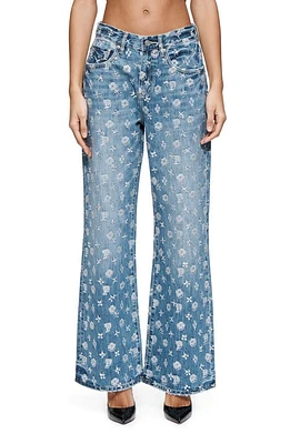 PURPLE BRAND Bling Rhinestone Detail Wide Leg Jeans Mid Indigo at Nordstrom,