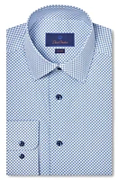 David Donahue Trim Fit Neat Print Dress Shirt Sky at Nordstrom,