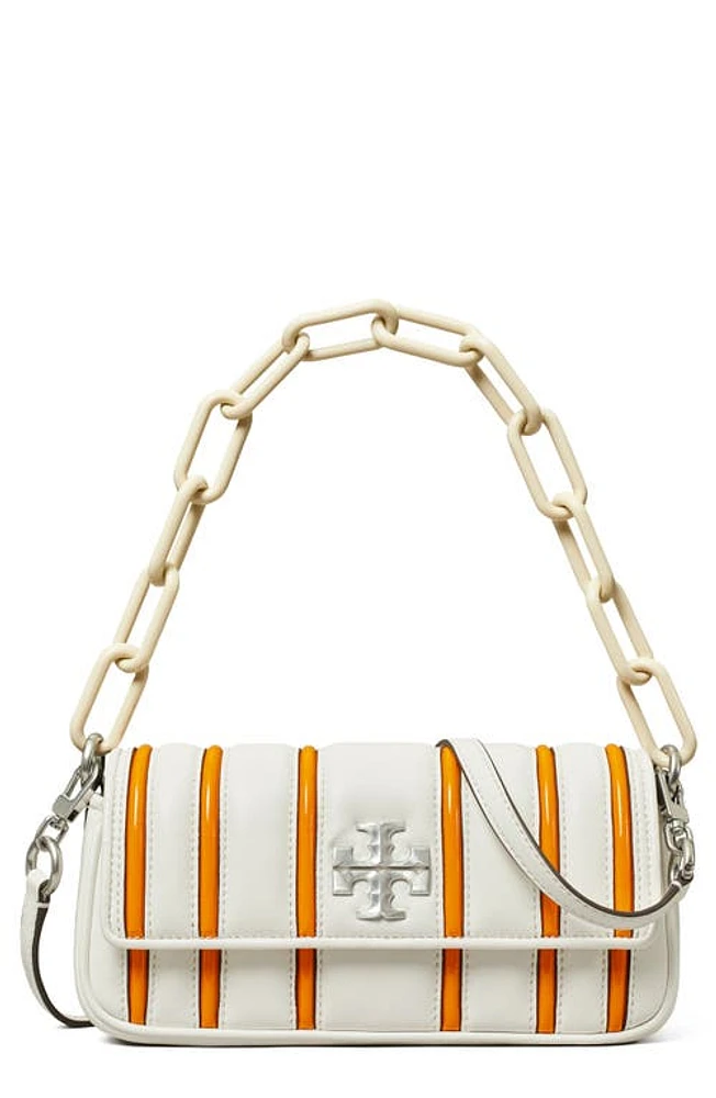 Tory Burch Small Kira Stripe Bombe Convertible Shoulder Bag in Blanc /Orange Citrine at Nordstrom