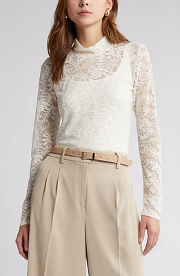 Open Edit Mock Neck Long Sleeve Lace Top Ivory at Nordstrom,