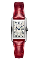 Longines DolceVita II Leather Strap Watch, 23mm x 37mm in Red/Silver at Nordstrom