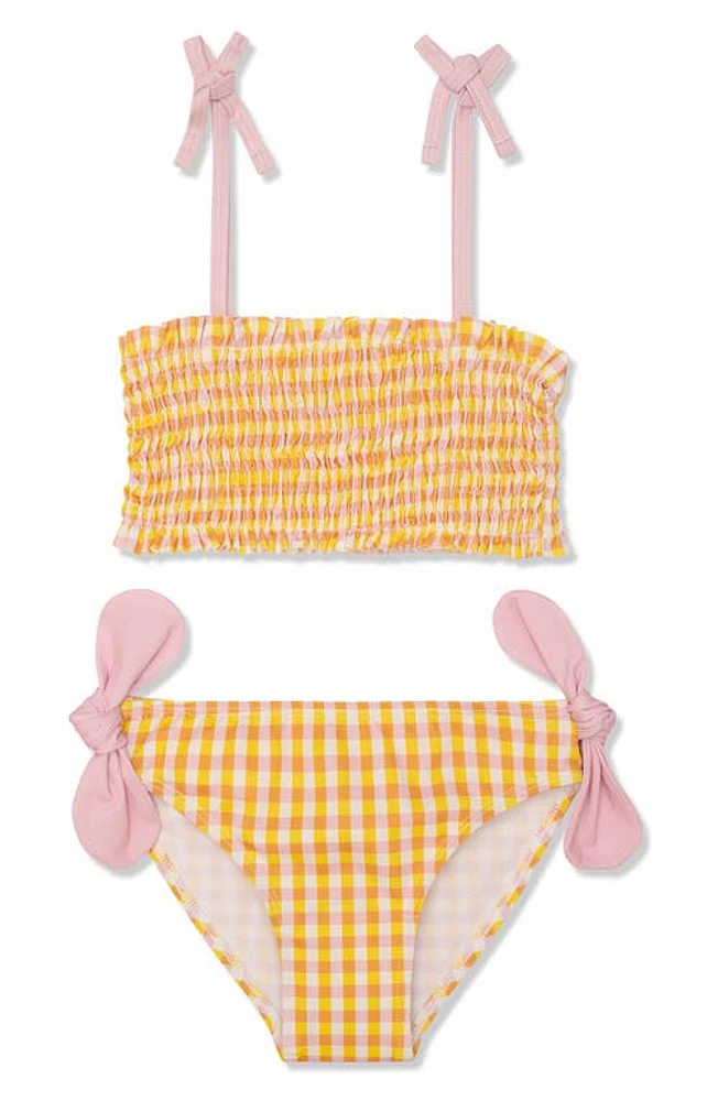 Mon Coeur Kids' Gingham Two-Piece Swimsuit Natural/Cyber Yellow at Nordstrom,