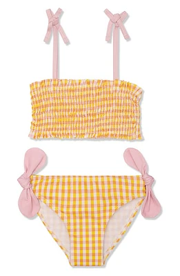 Mon Coeur Kids' Gingham Two-Piece Swimsuit Natural/Cyber Yellow at Nordstrom,