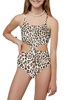 O'Neill Kids' Knot Front One-Piece Swimsuit Multicolor Leo Animal at Nordstrom,