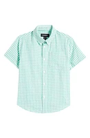 Nordstrom Kids' Short Sleeve Cotton Gingham Button-Down Shirt Teal Stone at