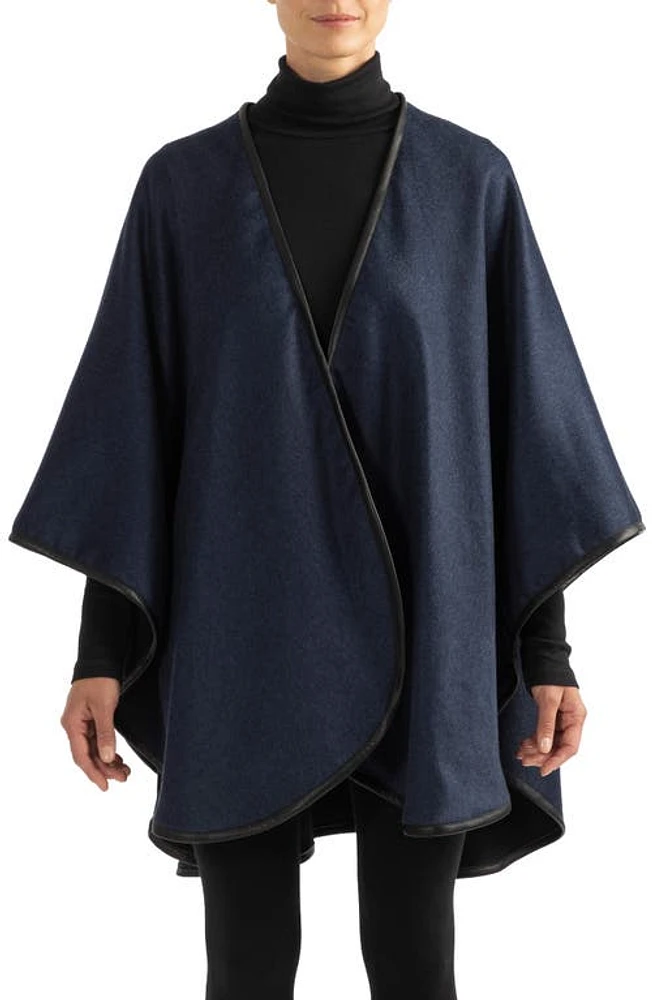 Sofia Cashmere Leather Trim Reversible Cashmere Cape in Blue Black at Nordstrom