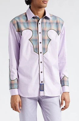 Maison Margiela x Pendleton Décortiqué Long Sleeve Cotton Button-Up Shirt Lavander at Nordstrom,