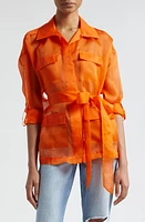 L'AGENCE Colson Tie Belt Silk Organza Safari Wrap Jacket Pop Orange at Nordstrom,