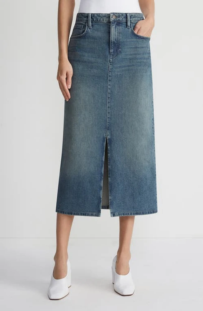 Lafayette 148 New York Front Slit Denim Midi Skirt Sun Faded at Nordstrom,