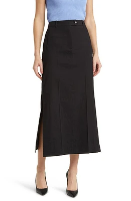 BOSS Vemata Linen Blend Midi A-Line Skirt Black at Nordstrom,