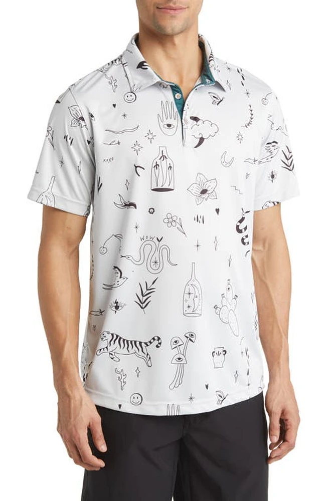 Swannies Brock Doodle Print Piqué Golf Polo in Glacier at Nordstrom, Size Xx-Large