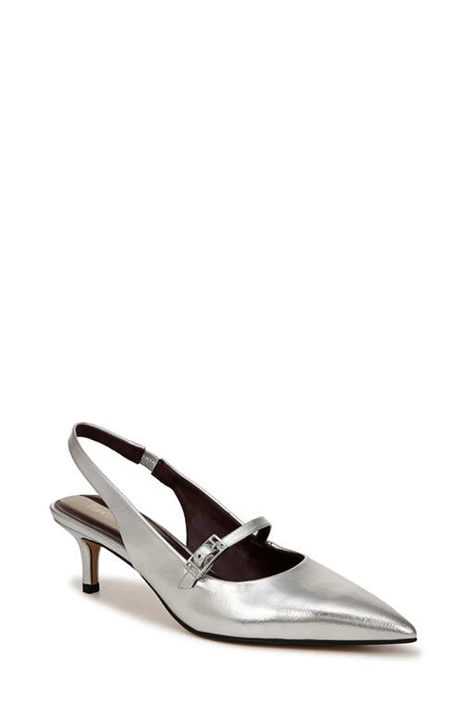 Franco Sarto Khloe Slingback Mary Jane Pointed Toe Kitten Heel Pump Silver at Nordstrom,