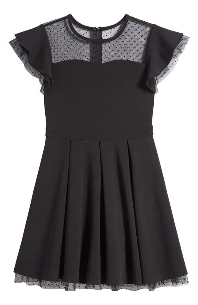 LOVE, NICKIE LEW Kids' Sheer Yoke Crepe Party Dress in Black at Nordstrom, Size 7