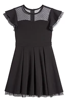 LOVE, NICKIE LEW Kids' Sheer Yoke Crepe Party Dress in Black at Nordstrom, Size 7