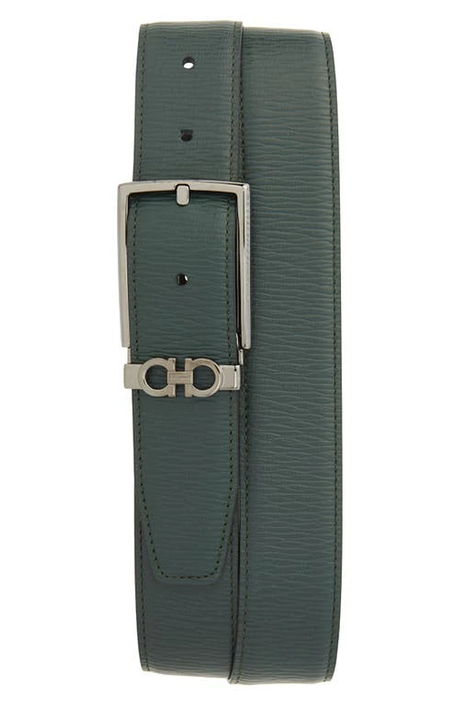 FERRAGAMO Double Gancio Loop Reversible Leather Belt Agrifoglio Nero at Nordstrom, Cm